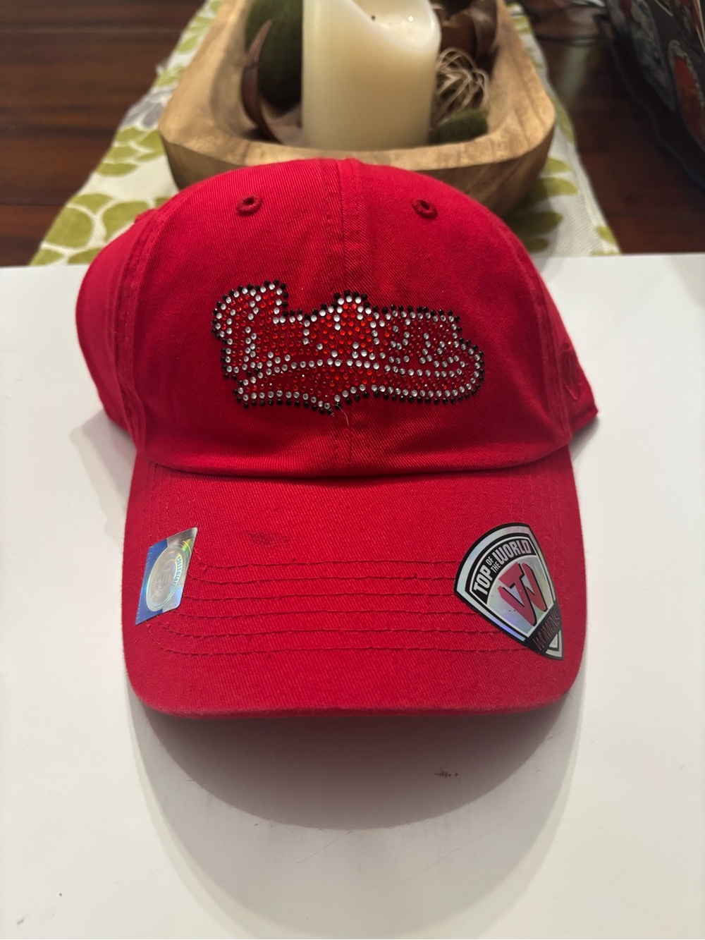 Top of the World Red Rhinestone Script Baseball Cap Huskers NWT